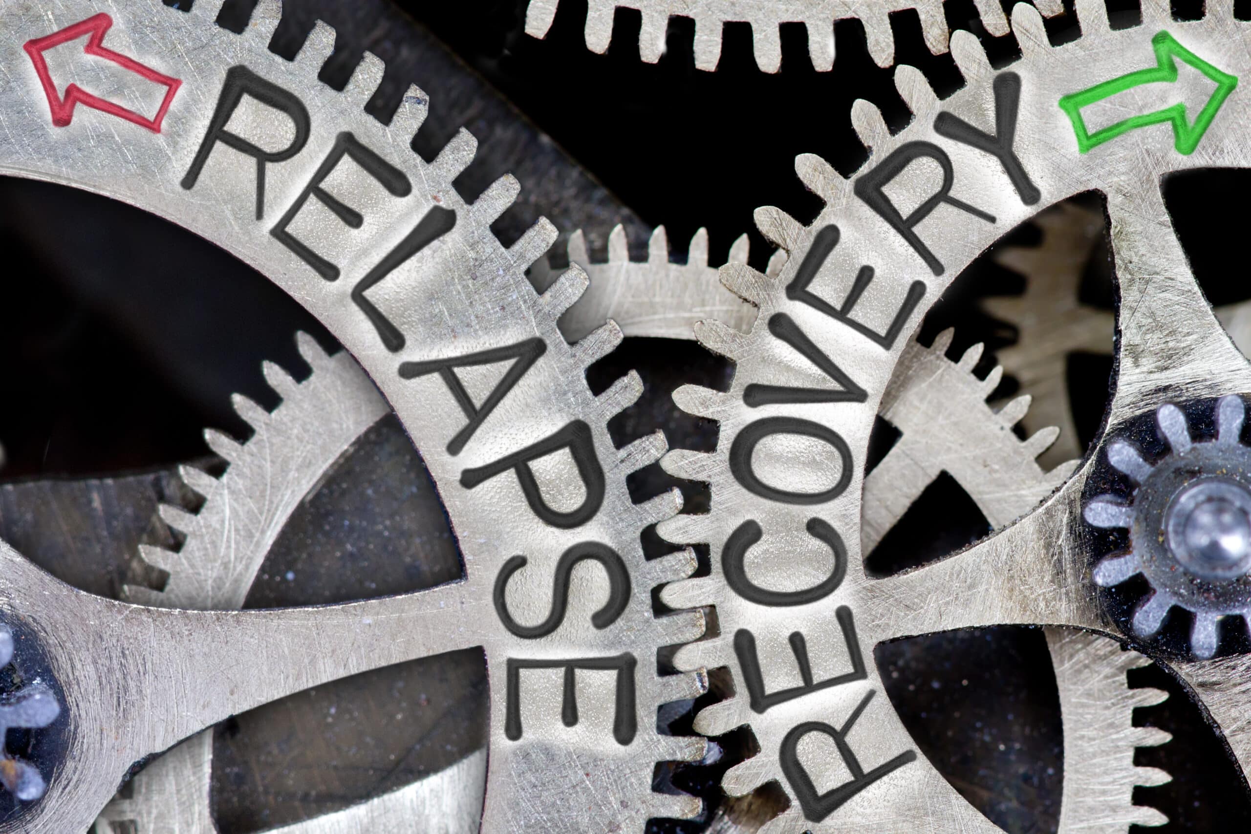 Two gears that read relapse and recovery - Top 12 Skills For Relapse Prevention